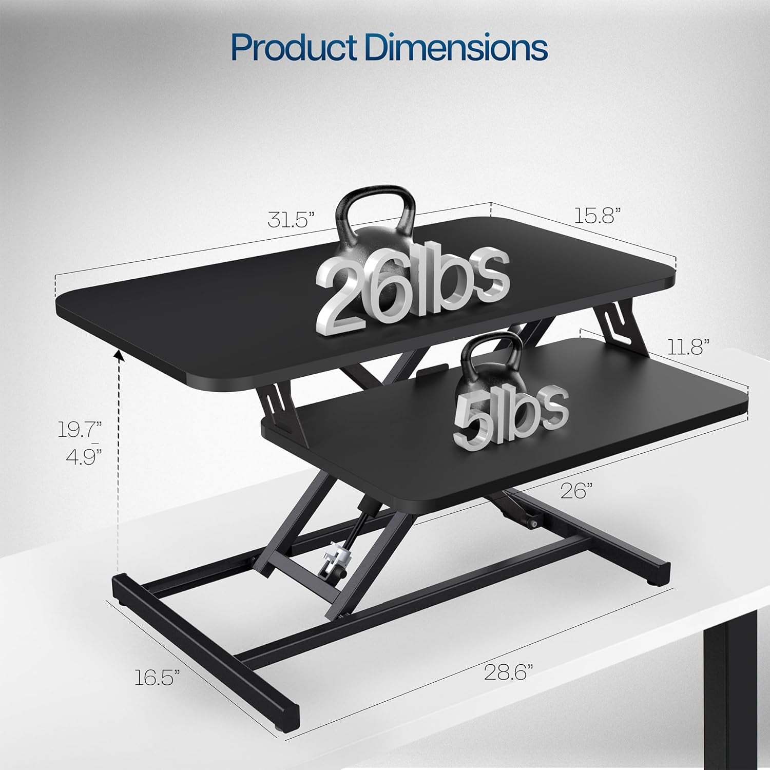 Height Adjustable 32 Inch Stand up Desk Converter, Quick Sit to Stand Tabletop Dual Monitor Riser Workstation, Black, DESK-V000S
