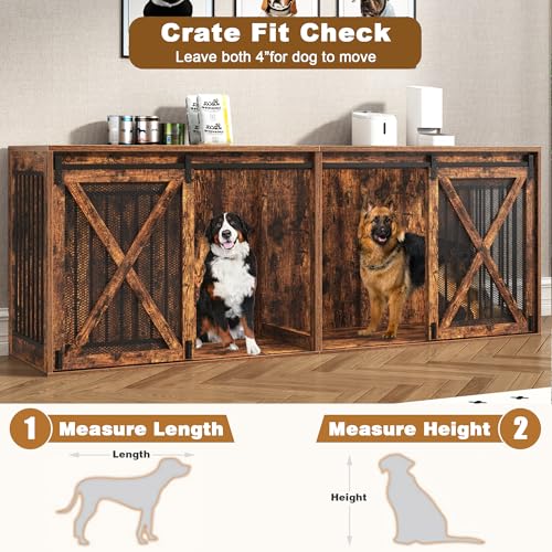 94.5 inch XXXL Double Dog Crate Furniture, Rustic Brown, view 4