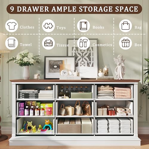 Farmhouse 9 Drawer Dresser for Bedroom, view 4