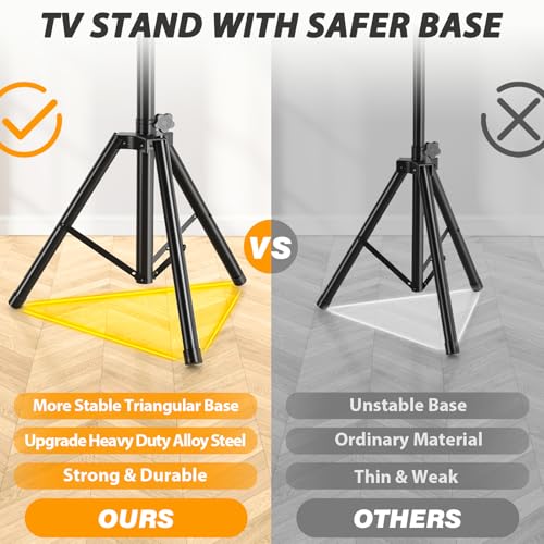 TV Tripod Stand for 23-80 inch TVs Holds up to 100lbs | Portable TV Stand with ±15° Tilt and Height Adjustment, Floor TV Stand for Bedroom, Trade Show, Outdoor, Max VESA 600x400mm