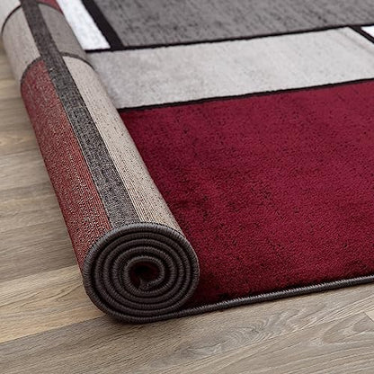 Modern Geometric Boxes Red Area Rug, Non-Shedding Carpet for Living Room, Bedroom, or Dining Room, 5'3" x 7'3"