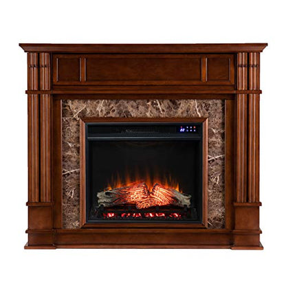 Highgate Media Touch Screen Electric Fireplace - Transitional Design, Brown Glass and Wood - Ideal for Living Room, Bedroom (FR9321)