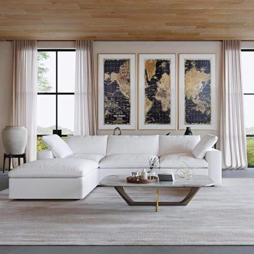 120" L Shape Cloud Modular Couches for Living Room, Modern Convertible Sectional Sofa Couch, Couch Cushion Covers Removable, Sectional Sofas for Party Bedroom Apartment (White)