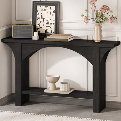 55 Inch Console Table, 2-Tier Modern Entryway Table Narrow Wood Sofa Tables with Storage Shelves for Living Room, Entrance, Hallway, Foyer (Black)