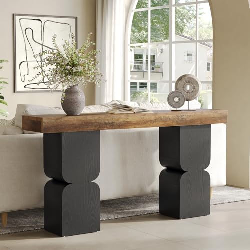 Large Console Table, 63-Inch Heavy-Duty Look, Behind Couch Sofa Table, Color Blocking Design, Bold Structural Presence, Modern Entryway Furniture for Living Room, Hallway, Foyer, Brown + Black