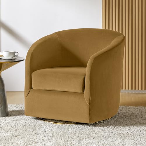 Swivel Accent Chair with Gold Metal Base, Contemporary Velvet Curved Swivel Barrel Chair, Upholstered Club Armchair, Leisure Single Sofa for Living Room, Nursery, Bedroom(Golden)