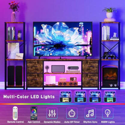 LED TV Stand Entertainment Center Bookshelf Combo with Charging Station, view 4