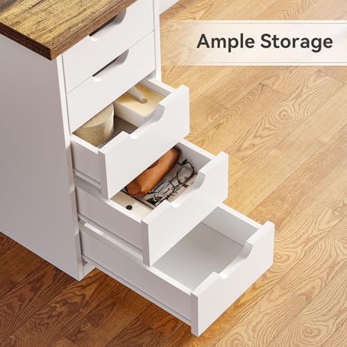 Computer Desk with 5 Drawers, 47 Inch Modern Simple Study Writing Desk with Metal Frame, Work Desk for Home Office, Rustic Brown and White