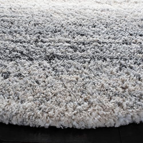 SAFAVIEH Fontana Shag Collection Area Rug - 5'3" Round, Ivory & Grey, Modern Design, Non-Shedding & Easy Care, 2-inch Thick Ideal for High Traffic Areas in Living Room, Bedroom (FNT852A)