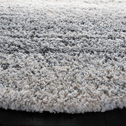 SAFAVIEH Fontana Shag Collection Area Rug - 5'3" Round, Ivory & Grey, Modern Design, Non-Shedding & Easy Care, 2-inch Thick Ideal for High Traffic Areas in Living Room, Bedroom (FNT852A)