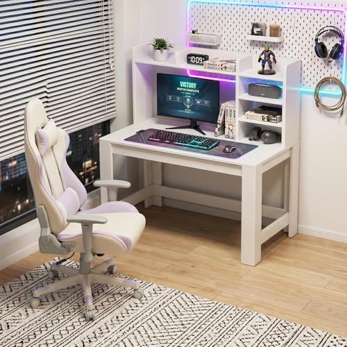 43" White Student Desk with Hutch and Built-in Power Outlet, view 3