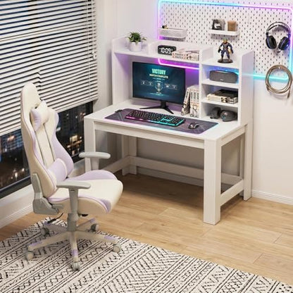 43" White Student Desk with Hutch and Built-in Power Outlet, view 3