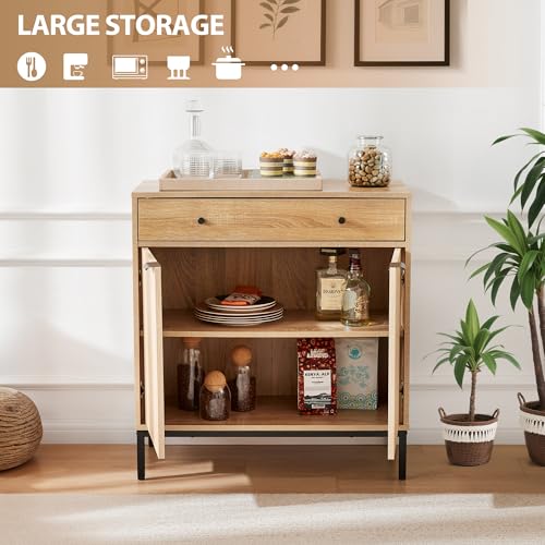 31 inch Sideboard Buffet Cabinet with Drawer, Modern Fluted Credenza with 2 Doors & Adjustable Shelf, Small Coffee Bar Storage for Kitchen, Entryway
