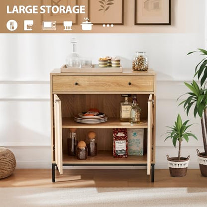 31 inch Sideboard Buffet Cabinet with Drawer, Modern Fluted Credenza with 2 Doors & Adjustable Shelf, Small Coffee Bar Storage for Kitchen, Entryway