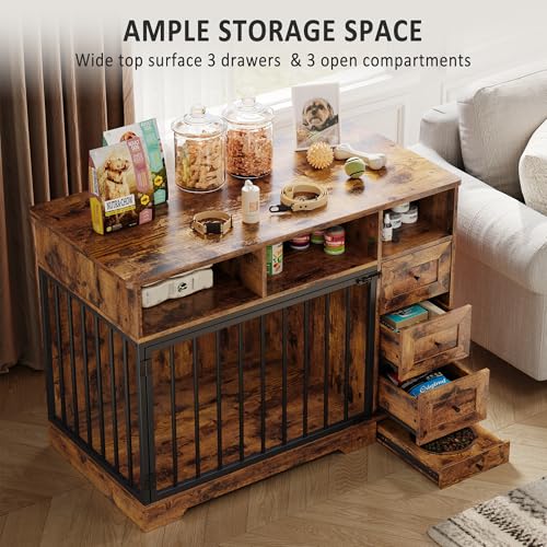 Dog Crate Furniture for Medium Small Dogs with Storage, Brown, view 6