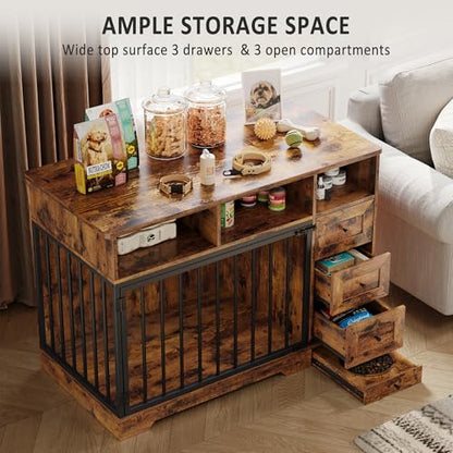Dog Crate Furniture for Medium Small Dogs with Storage, Brown, view 6