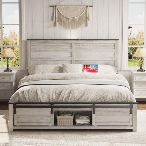 Queen Size Wooden Bed Frame with Headboard and Storage Footboard, view 2