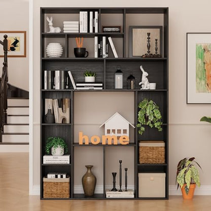 71" H Large Bookshelf Bookcase, Freestanding Display Storage with Cube Open Shelves for Home Office, Living Room, Black