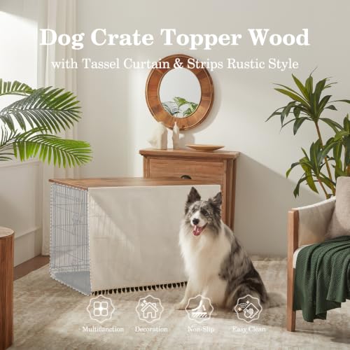 Dog Crate Topper Wood with Tassel Curtain for 36 inch Crate, view 3