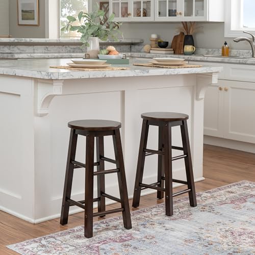 Zeke Walnut Solid Wood Backless Round Counter Stool with 24 Inch Seat Height