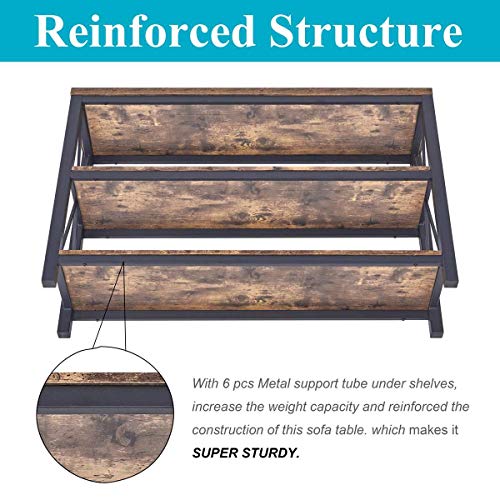 Industrial Sofa Console Table for Entryway, 3 Tier Foyer Table for Hallway, Rustic Hall Tables Behind Couch (47 Inch, Rustic Brown)