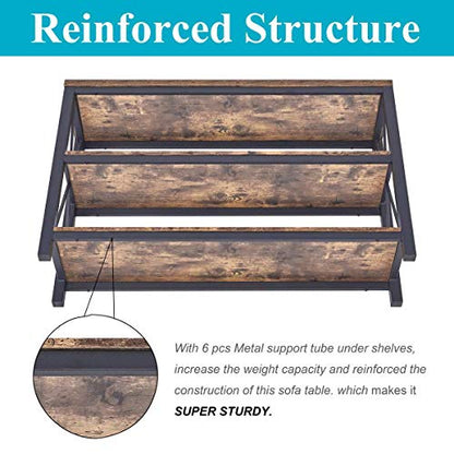 Industrial Sofa Console Table for Entryway, 3 Tier Foyer Table for Hallway, Rustic Hall Tables Behind Couch (47 Inch, Rustic Brown)