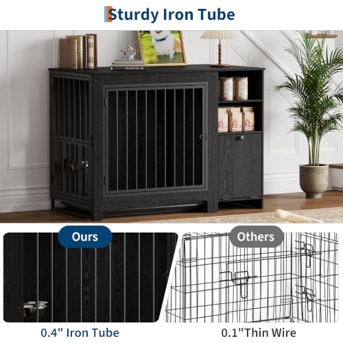 45.3" Dog Crate Furniture with Removable Tray and Rotating Bowls, view 5