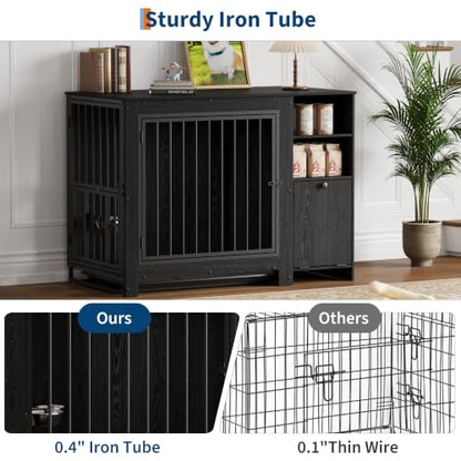 45.3" Dog Crate Furniture with Removable Tray and Rotating Bowls, view 5