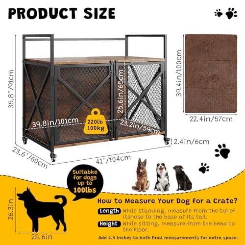 41 Inch Dog Crate Furniture with Cushion, Indoor Dog Kennels, view 3
