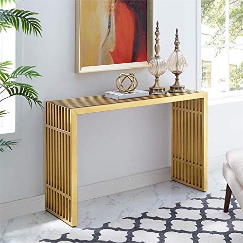 Gold stainless steel modern console table, view 3