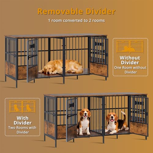67" Double Dog Crate Furniture with Divider, Brown, view 4