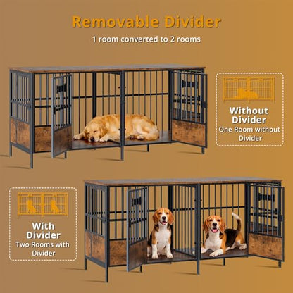 67" Double Dog Crate Furniture with Divider, Brown, view 4