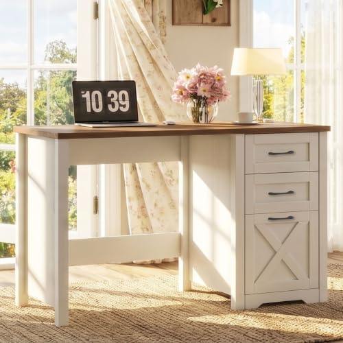 Farmhouse 47” Executive Desk with A File Drawer, Unique White, view 2