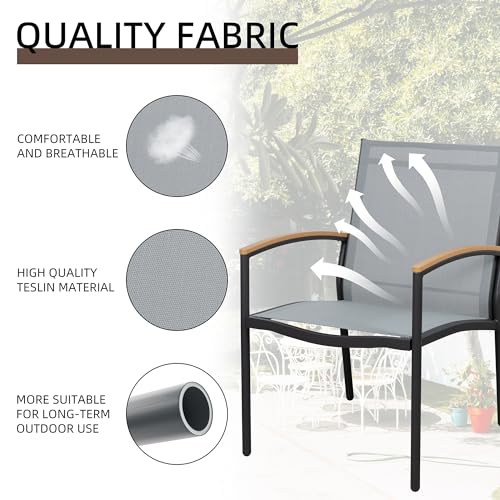 3 Pieces Patio Bistro Sets, Outdoor Textilene Fabric Conversation Bistro Set, Textilene Fabric Front Porch Chairs Small Patio Furniture Set with Table for Lawn,Garden,Balcony (Grey)