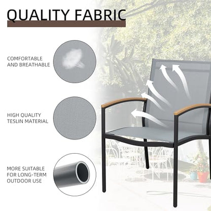 3 Pieces Patio Bistro Sets, Outdoor Textilene Fabric Conversation Bistro Set, Textilene Fabric Front Porch Chairs Small Patio Furniture Set with Table for Lawn,Garden,Balcony (Grey)