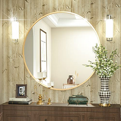 Round Mirror 23.6" Gold Wall Mounted Circle Mirror with Aluminum Alloy Frame Modern Design for Bathroom, Living Room, Vanity, Bedroom, Entryway