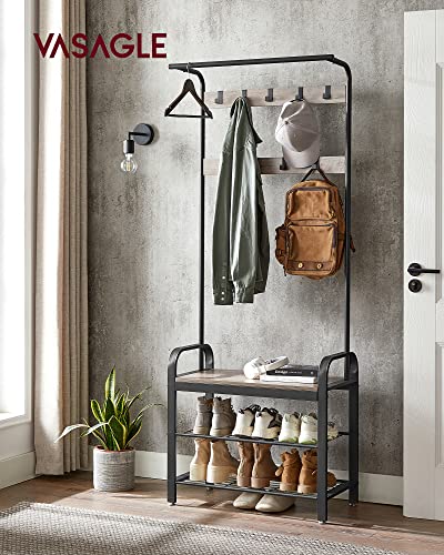 VASAGLE Coat Rack, Hall Tree with Shoe Bench, 4-in-1, 9 Removable Hooks, view 4