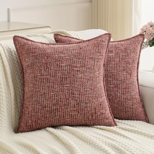 Pack of 2 Chenille Tweed Vintage Throw Pillow Covers 18x18 Inch Soft Decorative, view 2