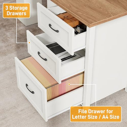Farmhouse 68" H L-Shaped Desk with Hutch,Unique White, view 6