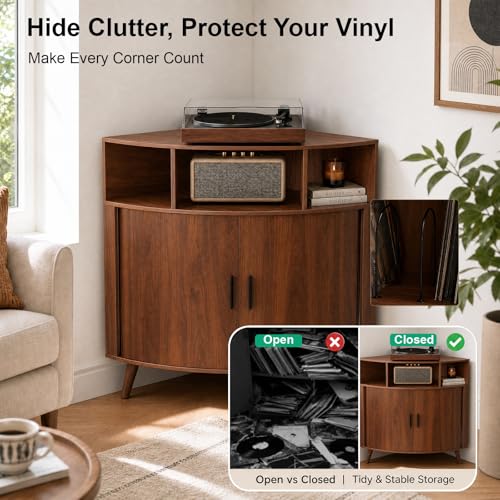 Corner Record Player Stand with Charging Station, view 5