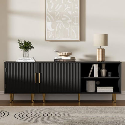 55" Combined Modern TV Stand for 55/60/65 Inch TV, Black, view 8