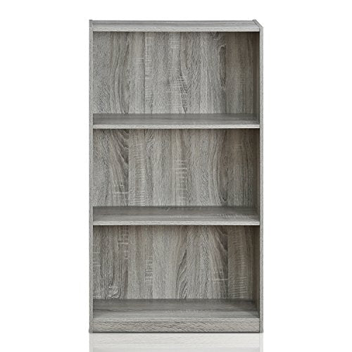 Furinno Basic 3-Tier Bookcase Storage Shelves and End Table Set, French Oak Grey