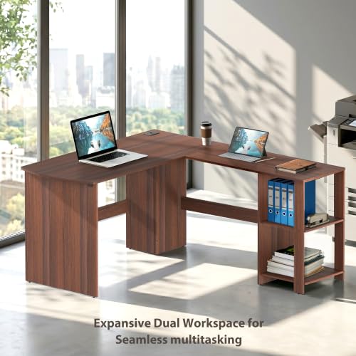 51 x 51 L-Shaped Home Office Wood Corner Desk with Storage, Walnut, view 7