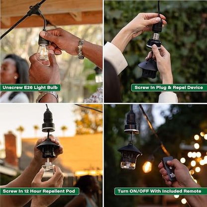 ® BiteFighter® Plug & Repel Mosquito Repellent for Outdoor String Lights Odor-Free, Easy Install, 110 sq. ft. Coverage with 12 Hours of Protection