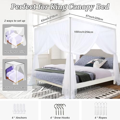 Canopy Bed Curtains for King/Queen Size Bed, White, view 6