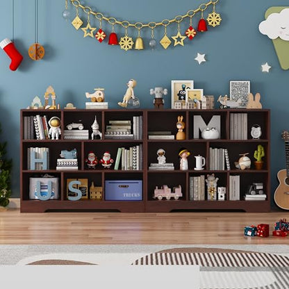 Book Shelf, 8 Cubes Storage Organizer, 3-Tier Open Shelf Wooden Bookcase, Freestanding Cherry Bookshelf Cube Shelf for Bedroom, Living Room, Home Office