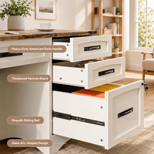55 Inch Farmhouse Executive Desk with Drawers and Charging Station, view 5