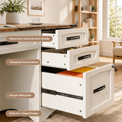 55 Inch Farmhouse Executive Desk with Drawers and Charging Station, view 5
