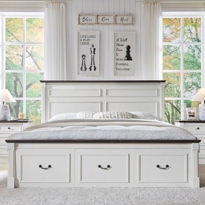 Antique White Farmhouse Bed Frame with Tall Headboard, view 4