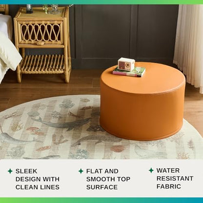 Large 22" Faux Leather Sitting Pouf Ottoman Footrest (Burnt Orange) | Wipe-Clean Faux Leather Boho Design for Kids Toddler Playroom with Foam Filling as Seating Side Table College Dorm Décor